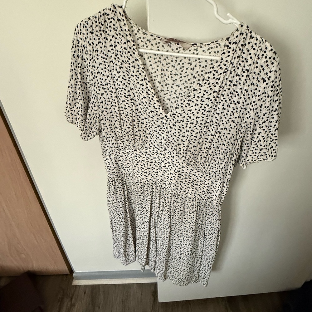 LOFT Ivory and Black Patterned Dress